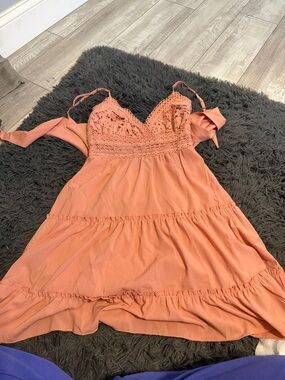 Backless Crochet Bodice Summer Dress - Peach